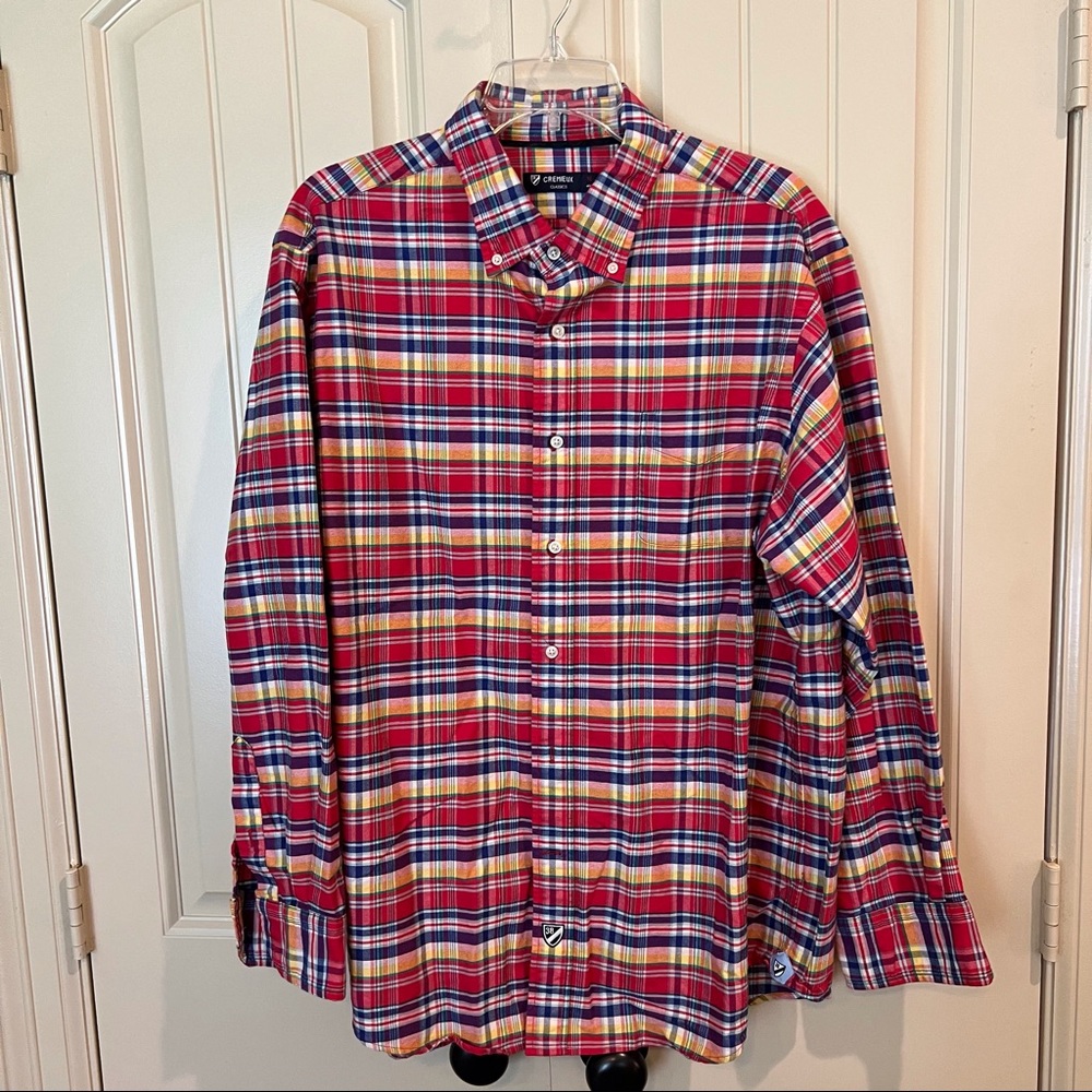 Cremieux Classics Men’s Bright Red Blue Multicolored Plaid Dress Shirt Size XL